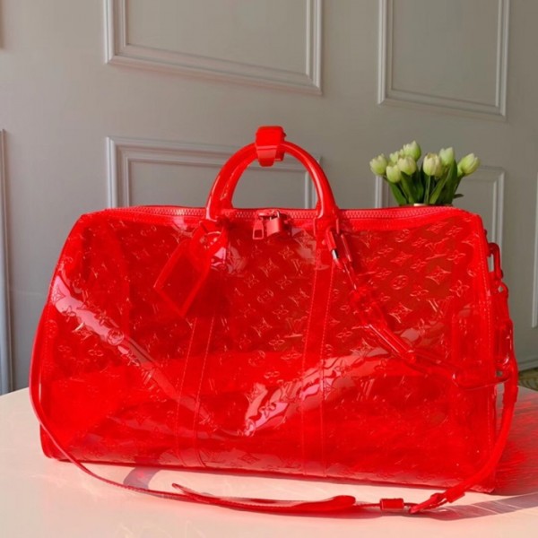 ✨Louis Vuitton 2019 PVC Keepall Bandouliere Bag,50cm - 루이비통 2019 PVC 키폴 반둘리에 남여공용 여행가방,M53271,LOUB1344 ,50 cm,레드