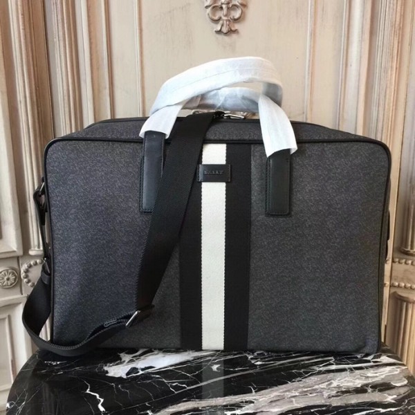✨Bally 2019 Nylon & Leather Tote Shoulder Bag,44cm  - 발리 2019 나일론 & 레더 남성용 토트 숄더 여행가방 BALB0071,44cm,그레이