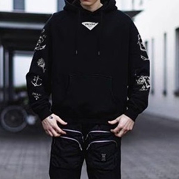 ✨프라다 남성 캐쥬얼 블랙 후드티 - Prada Mens Black Hoodie - pra02883x