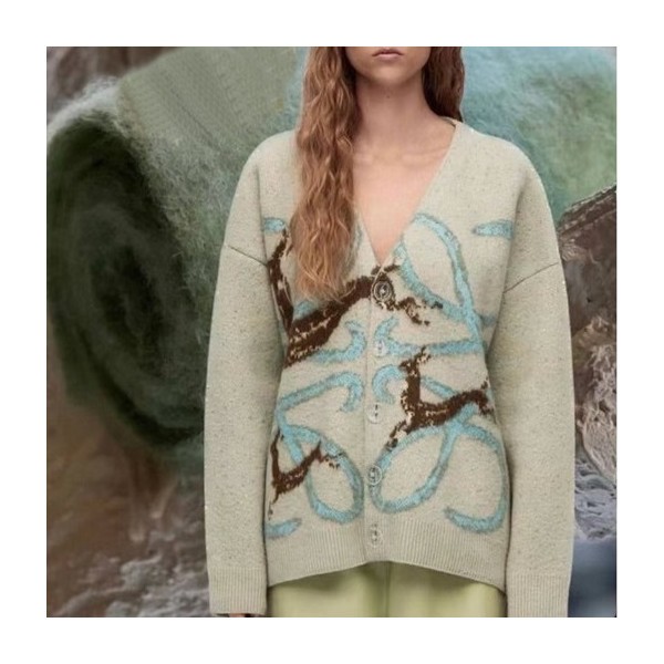 ✨로에베 여성 블루 브이넥 가디건 - Loewe Womens Blue Cardigan - loe0665x