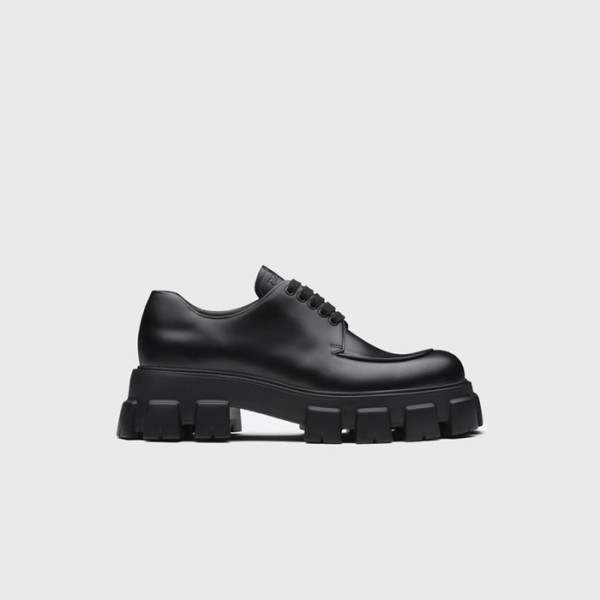 ✨프라다 남성 모놀리스 브러시드 가죽 레이스업 슈즈 【매장-170만원대】 - Prada Mens Black Shoes - pr708x