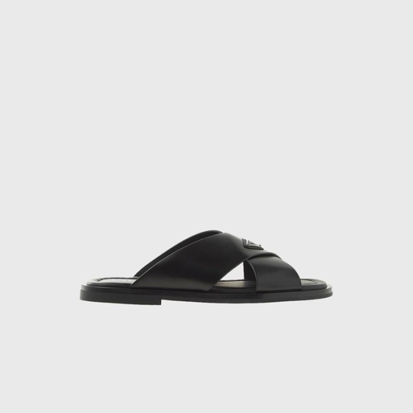 ✨프라다 남성 크로스 레더 블랙 샌들 【매장-140만원대】 - Prada Mens Black Slippers - pr722x