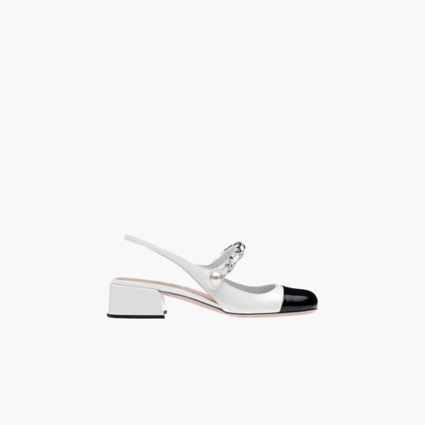 ✨미우미우 여성 페이턴트 투톤 가죽 슬링백 펌프스 힐【매장140만원대】 - Miumiu Womens White Shoes - miu310x