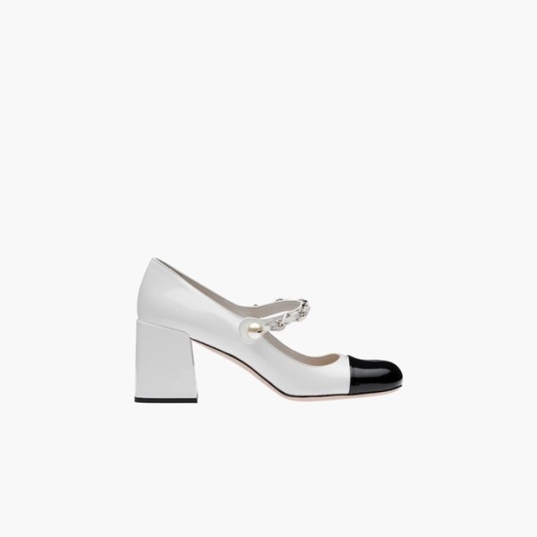 ✨미우미우 여성 페이턴트 투톤 가죽 펌프스 힐【매장140만원대】 - Miumiu Womens White Pumps - miu315x