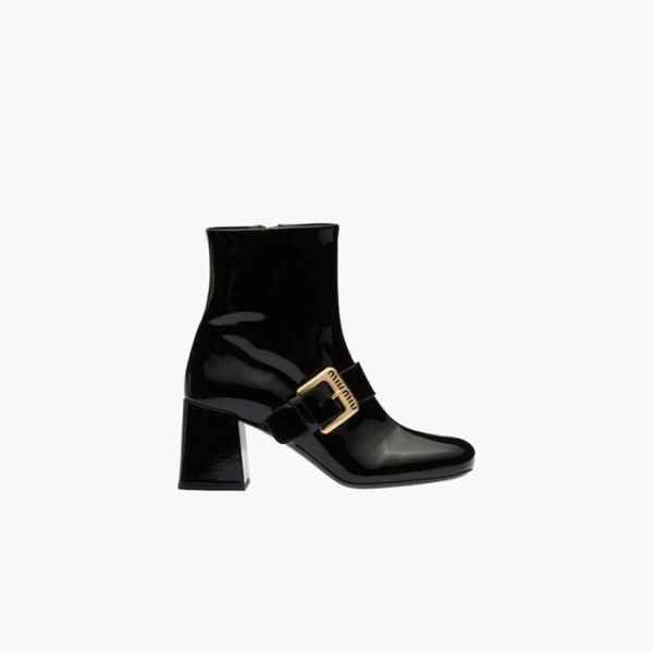 ✨미우미우 여성 페이턴트 가죽 부티힐 【매장170만원대】 - Miumiu Womens Black Boots - miu322x