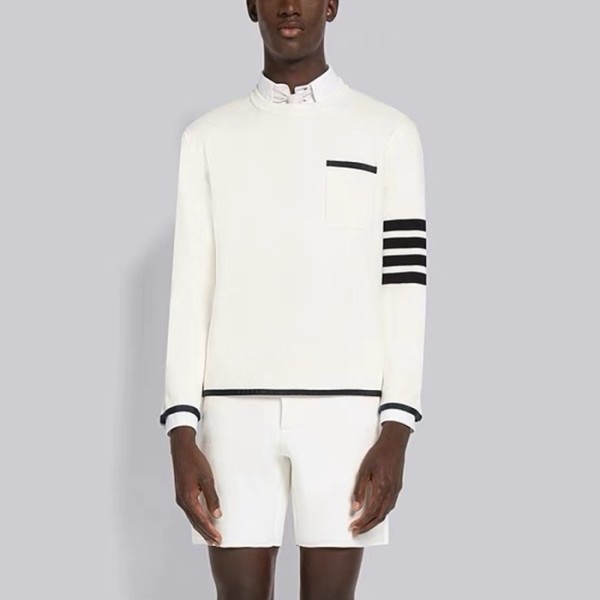 ✨톰브라운 남성 화이트 니트 - Thom Browne Mens White Knits - thc35x