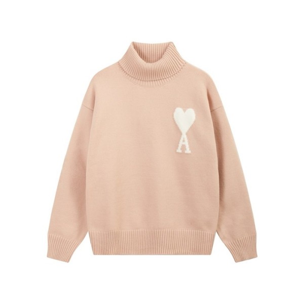 ✨아미 남/녀 핑크 터틀넥 니트 - Ami Unisex Pink Knits - amc109x