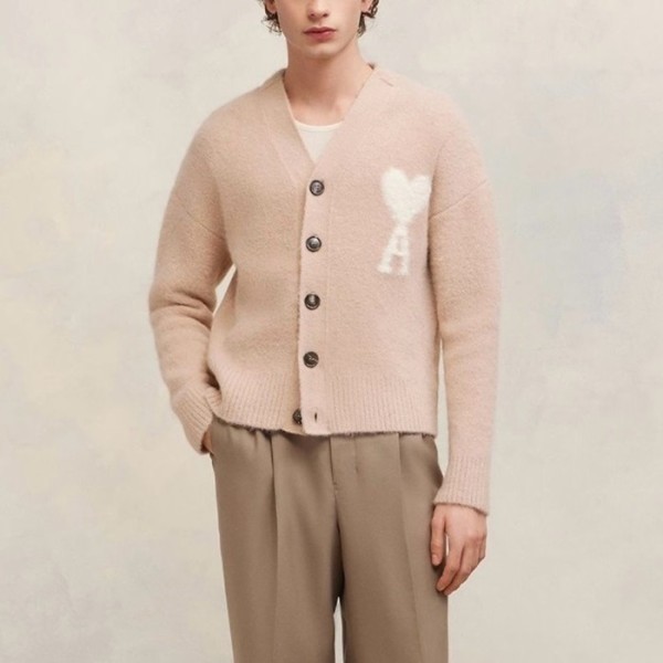 ✨아미 남/녀 핑크 브이넥 가디건 - Ami Unisex Pink Cardigan - amc112x