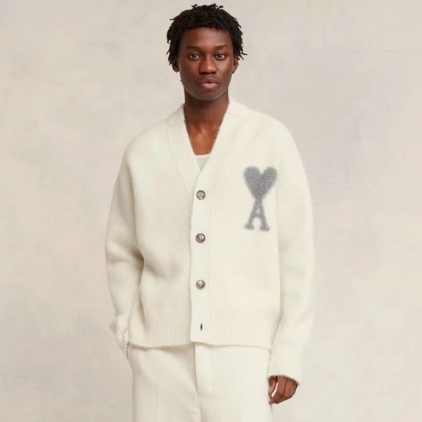 ✨아미 남/녀 아이보리 브이넥 가디건 - Ami Unisex Ivory Cardigan - amc118x