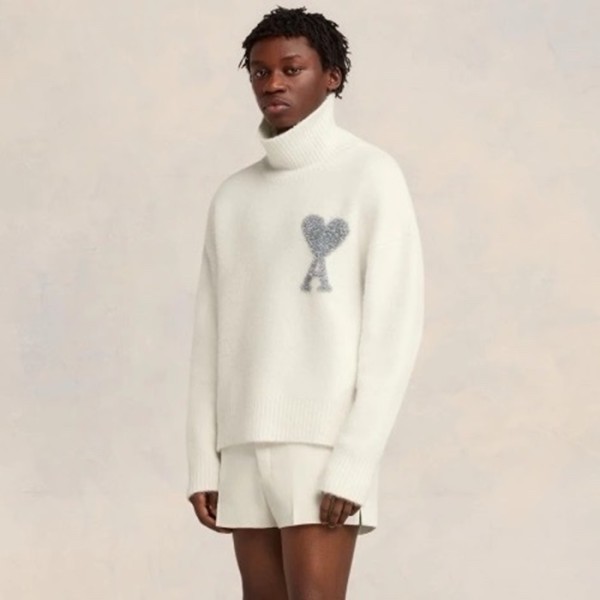 ✨아미 남/녀 아이보리 터틀넥 니트 - Ami Unisex Ivory Knits - amc119x