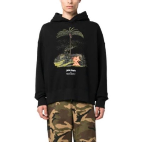 ✨팜 엔젤스 남성 블랙 후드티 - Palm Angels Mens Black Hoodie - pac130x