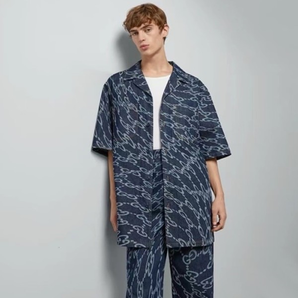 ✨구찌 남성 블루 반팔 셔츠 - Gucci Mens Blue Shirts - guc352x