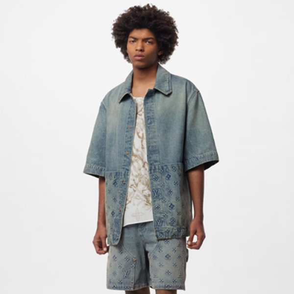 ✨루이비통 남성 블루 반팔 셔츠 - Louis vuitton Mens Blue Shirts - lvc358x