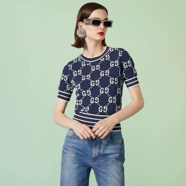 ✨구찌 여성 블루 반팔 니트 - Gucci Womens Blue Knit - guc389x