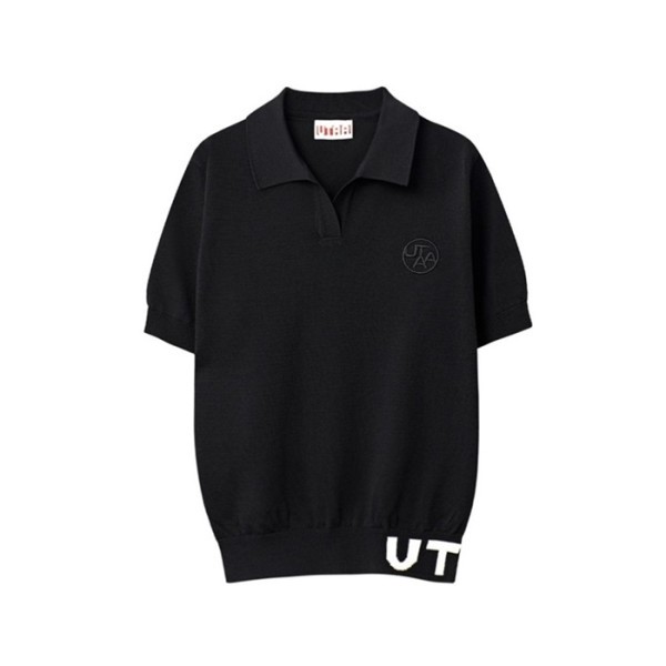 ✨[UTAA] 유타 여성 픽셀 로고 오픈넥 니트 티셔츠 - gol234x