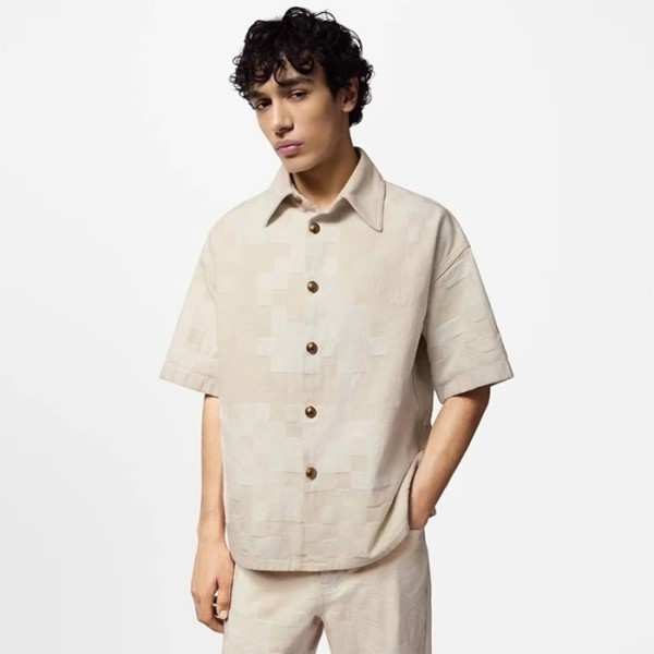 ✨루이비통 남성 아이보리 반팔 셔츠 - Louis vuitton Mens Ivory Shirts - lvc887x