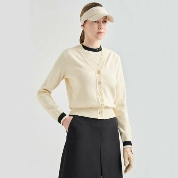 ✨[LANVIN BLANC] 랑방블랑 여성 엠보스드 로고 니트 가디건 - gol501x