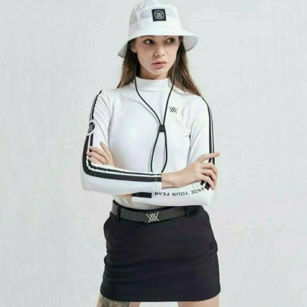 ✨[ANEWGOLF] 어뉴골프 여성 투 스트립 슬리브로고 포인트 티셔츠 - gol647x