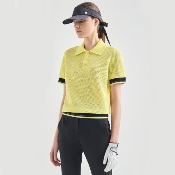 ✨[LANVIN BLANC] 랑방블랑 여성 올 블렌드 컬러 블록 크로세 하프 니트 탑 - gol1133x