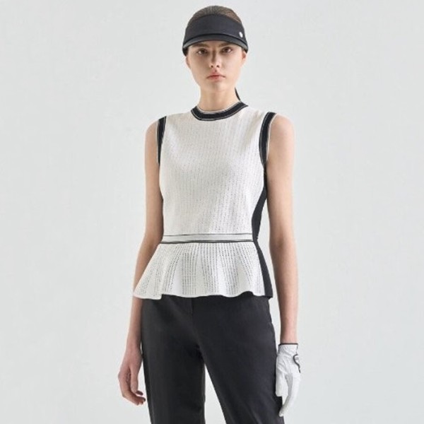 ✨[LANVIN BLANC] 랑방블랑 여성 아일렛 로고 패널 페플럼 베스트 - gol1140x