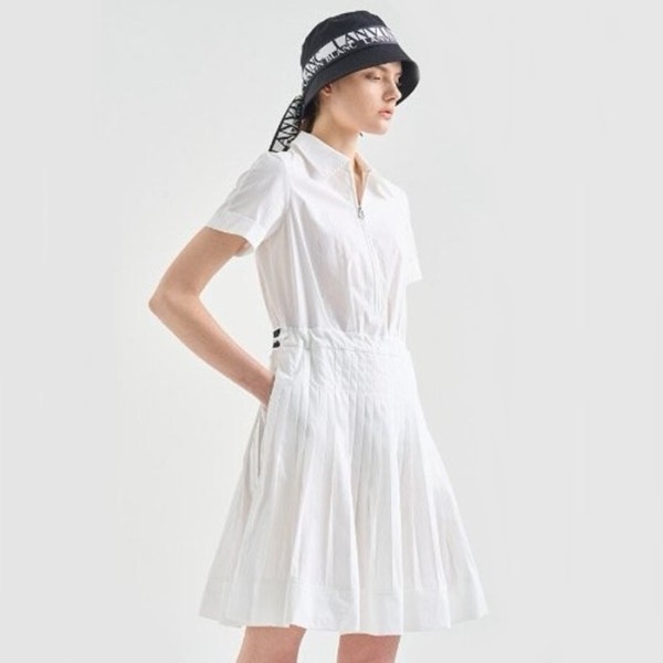 ✨[LANVIN BLANC] 랑방블랑 여성 드로우스트링 플리츠 하프 집업 드레스 - gol1232x