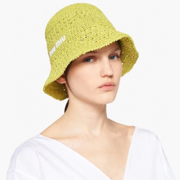 ✨미우미우 여성 라피아 벙거지 - Miumiu Womens Yellow Bucket Hat - acc2344x