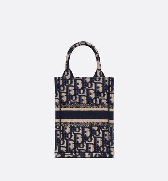 ✨디올 여성 블루 오블리크 자수 북 토트 미니 휴대폰 백 - Dior Oblique Embroidery Mini Tote Bag- di2576z