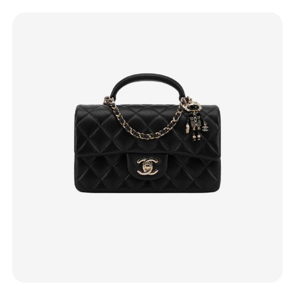 ✨샤넬 뉴미니 플랩백 탑핸들 램스킨 블랙 골드 - Chanel Nu Mini Torre Handle Lambskin Bag - ch2647z