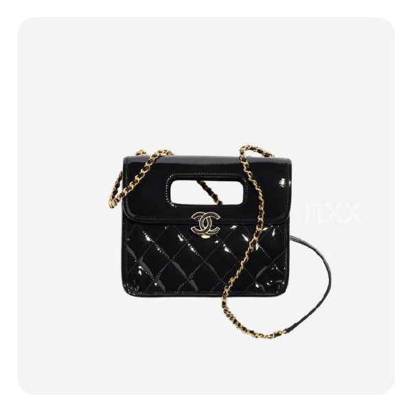 ✨샤넬 핸들 장식의 미니 플랩백 페이턴트 카프스킨 & 골드 메탈 블랙- Chanel Handle Mini Flap Bag Crumpled Calfskin Bag - ch2667z