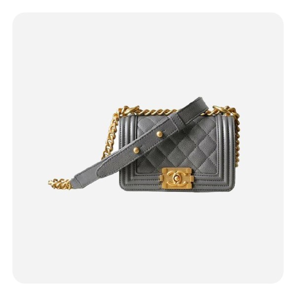 ✨샤넬 보이백 미니 캐비어 그레이 골드- Chane Boy Bag Mini Caviar Bag - ch2668z