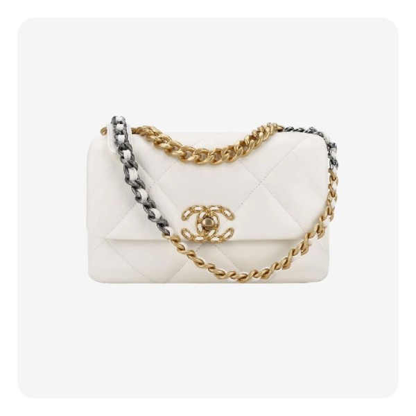 ✨샤넬 19 플랩백 램스킨 미디움 화이트 골드 - Chane19 Flap Bag Lamb skin Medium Bag - ch2685z