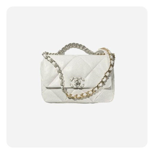 ✨샤넬 19 플랩백 램스킨 라지 화이트 실버 - Chane19 Flap Bag Lamb skin Large Bag - ch2687z