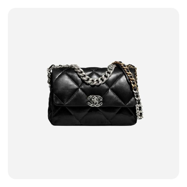 ✨샤넬 19 플랩백 램스킨 라지 블랙 실버 - Chane19 Flap Bag Lamb skin Large Bag - ch2688z