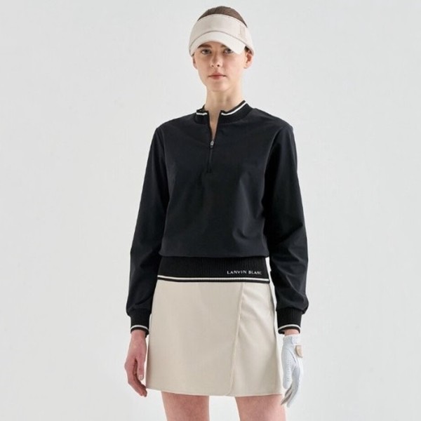 ✨[LANVIN BLANC] 랑방블랑 여성 스트레치 로고 하프 집업 탑 - gol1352x