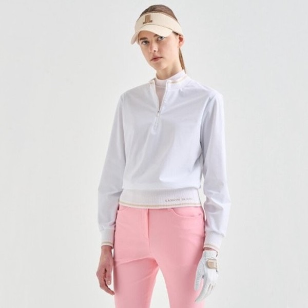 ✨[LANVIN BLANC] 랑방블랑 여성 스트레치 로고 하프 집업 탑 - gol1353x