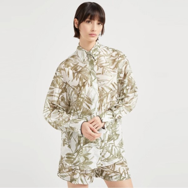 ✨브루넬로쿠치넬리 여성 실크 허바리움 프린트 폰지 셔츠 - Brunello Cucinelli Womens Silk Herbarium Print Pongee Shirt With Shiny Cuffs - brc6910x