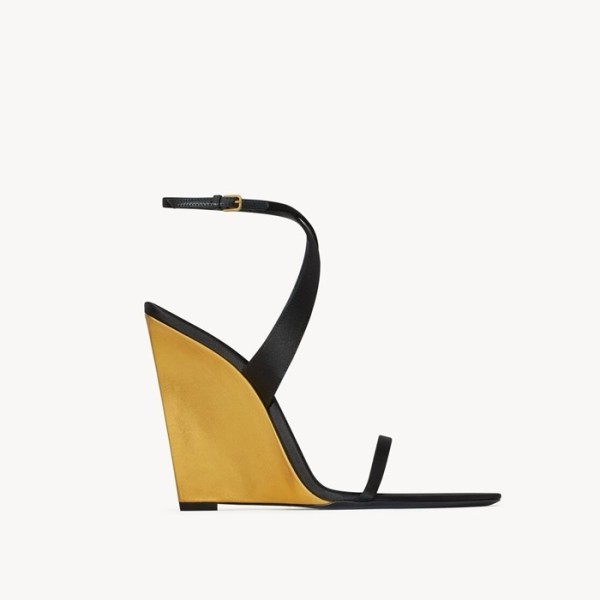✨입생로랑 여성 새틴 크레이프 메탈릭 Salomé 웨지 - Saint Laurent Womens Salomé Wedge In Satin Crepe Metallic Leather - yss6022x