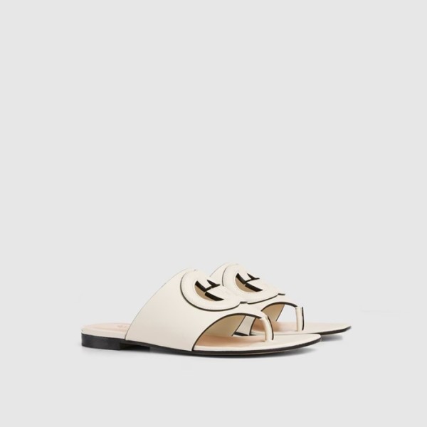 ✨구찌 여성 GG 레더 플랫 쪼리 - Gucci Womens GG Leather Flat Slip-on Sandals - gus6203x