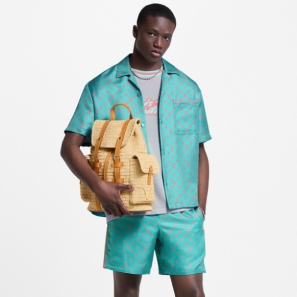 ✨루이비통 남성 모노그램 쇼트 슬리브드 실크 셔츠 - Louis vuitton Mens Monogrammed Short Sleeve Silk Shirt - lvc7540x