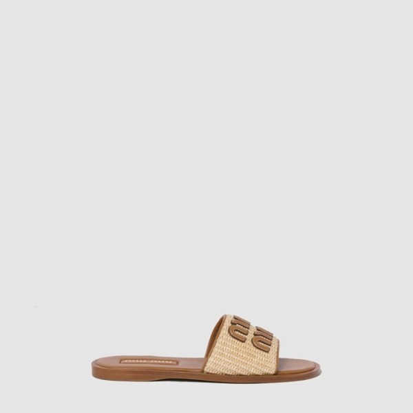 ✨미우미우 여성 라피아 효과 우븐 패브릭 슬라이드 - Miumiu Womens Raffia effect woven fabric slide - mis6516x
