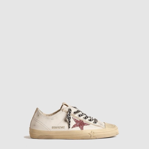 ✨골든구스 여성 핑크 글리터 스타 메탈릭 레더 힐탭 브이스타 - Golden Goose Womens Pink Glitter Star Metallic Leather Heel Tab - gos6586x