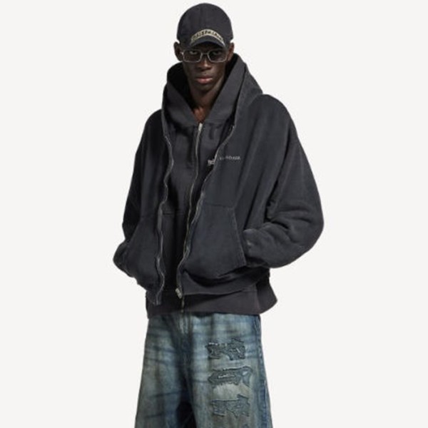✨발렌시아가 남성 기모 레이어드 집업 후디 - Balenciaga Mens Layered Zip-Up Hoodie - bac12941x