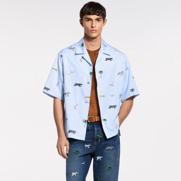 ✨루이비통 남성 다즐링 리미티드 자수 스트라이프 반팔 셔츠 - Louis vuitton Mens Darjeeling Limited Embroidered Striped Short-Sleeve Shirt - lvc13730x